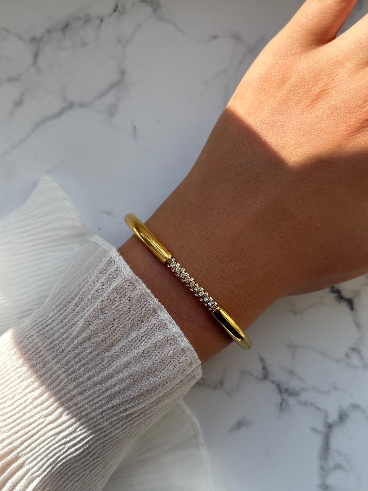 Goldenes verstellbares Edelstahl Zirkonia Armband - 10939