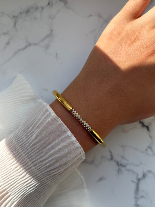Goldenes verstellbares Edelstahl Zirkonia Armband - 10939