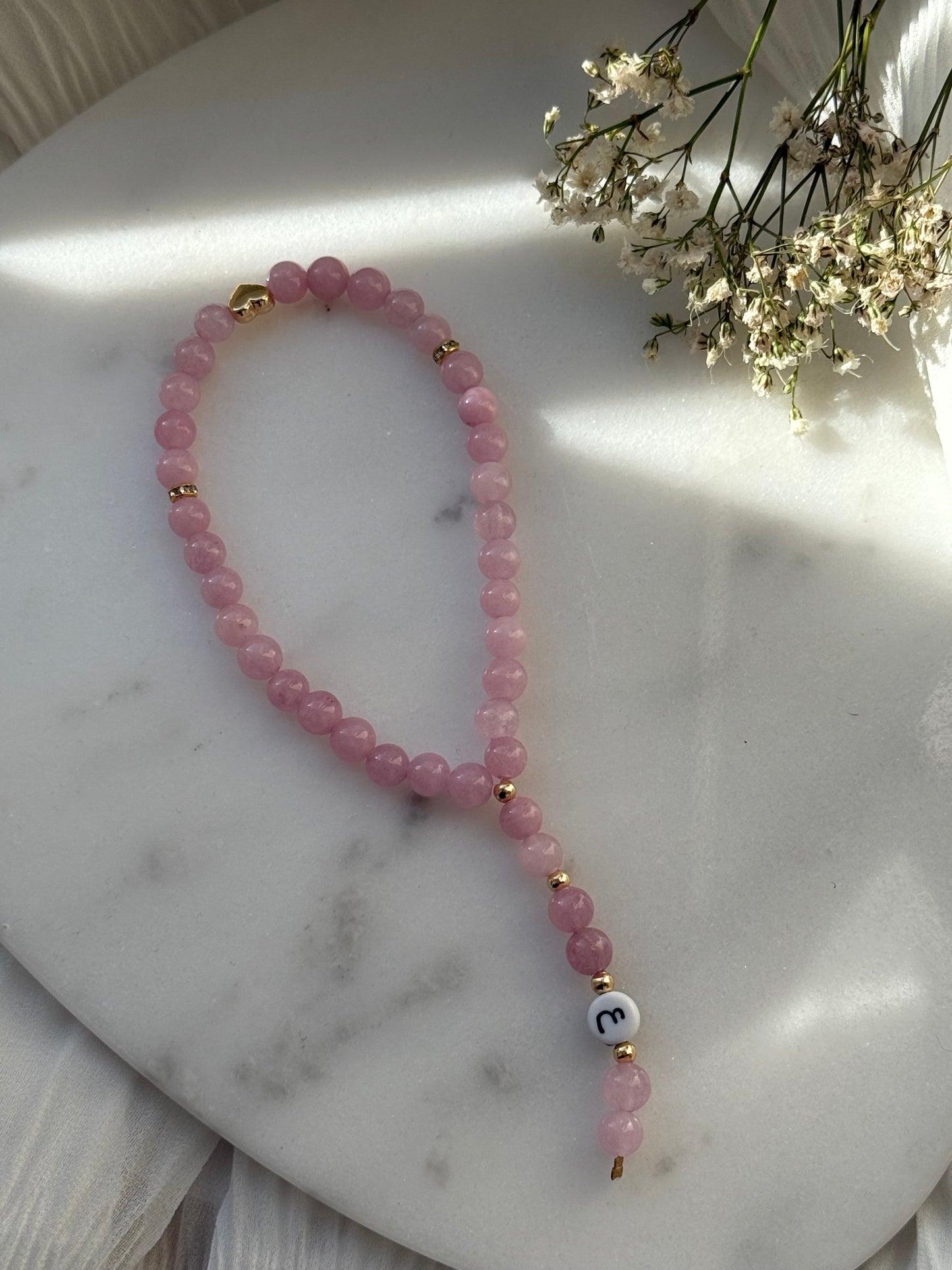 Tesbih personalisiert mit Rosa Glasperlen, Goldenen Details - 11011
