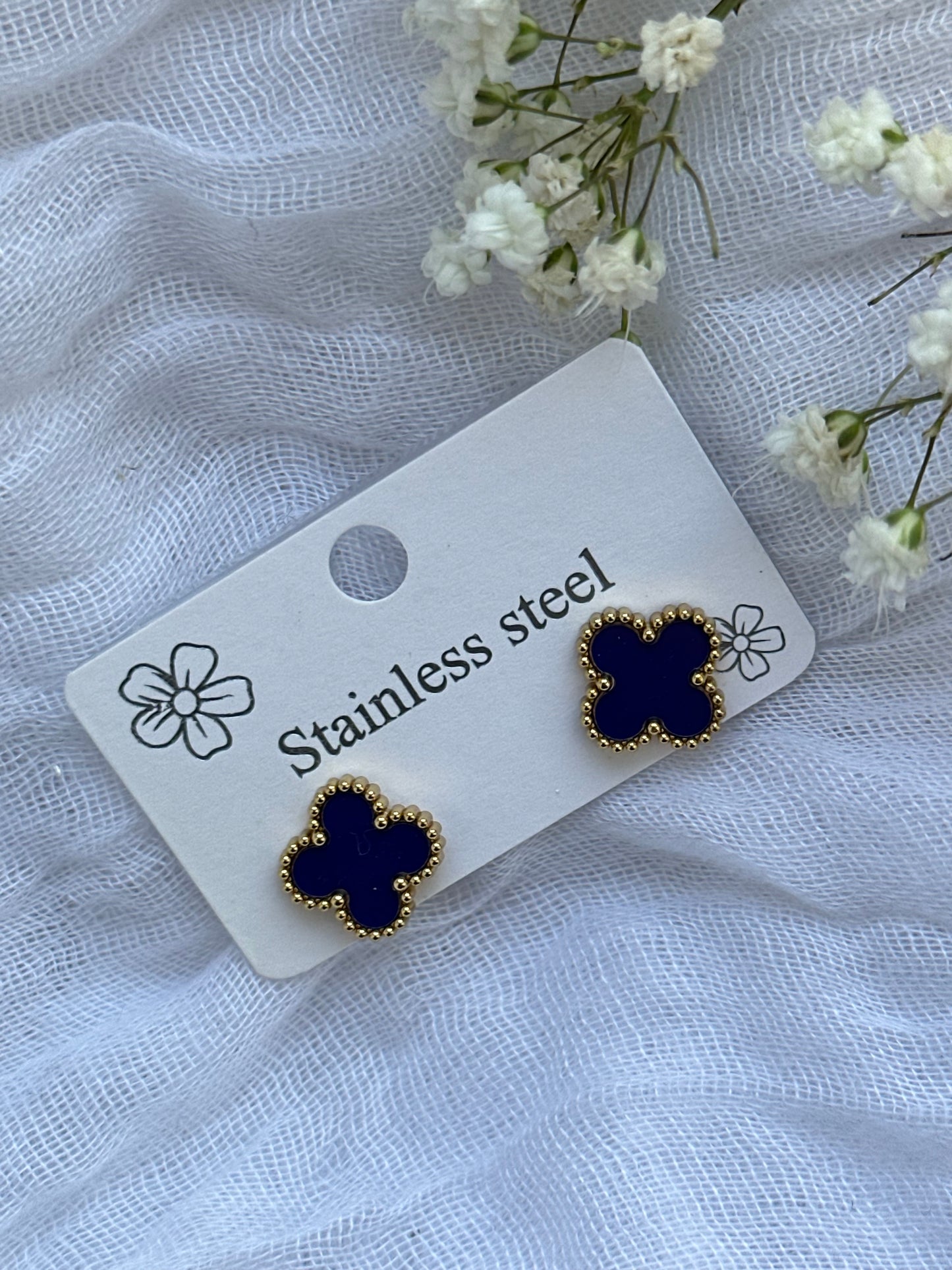 Goldene Clover Ohrringe Dunkelblau - 10627