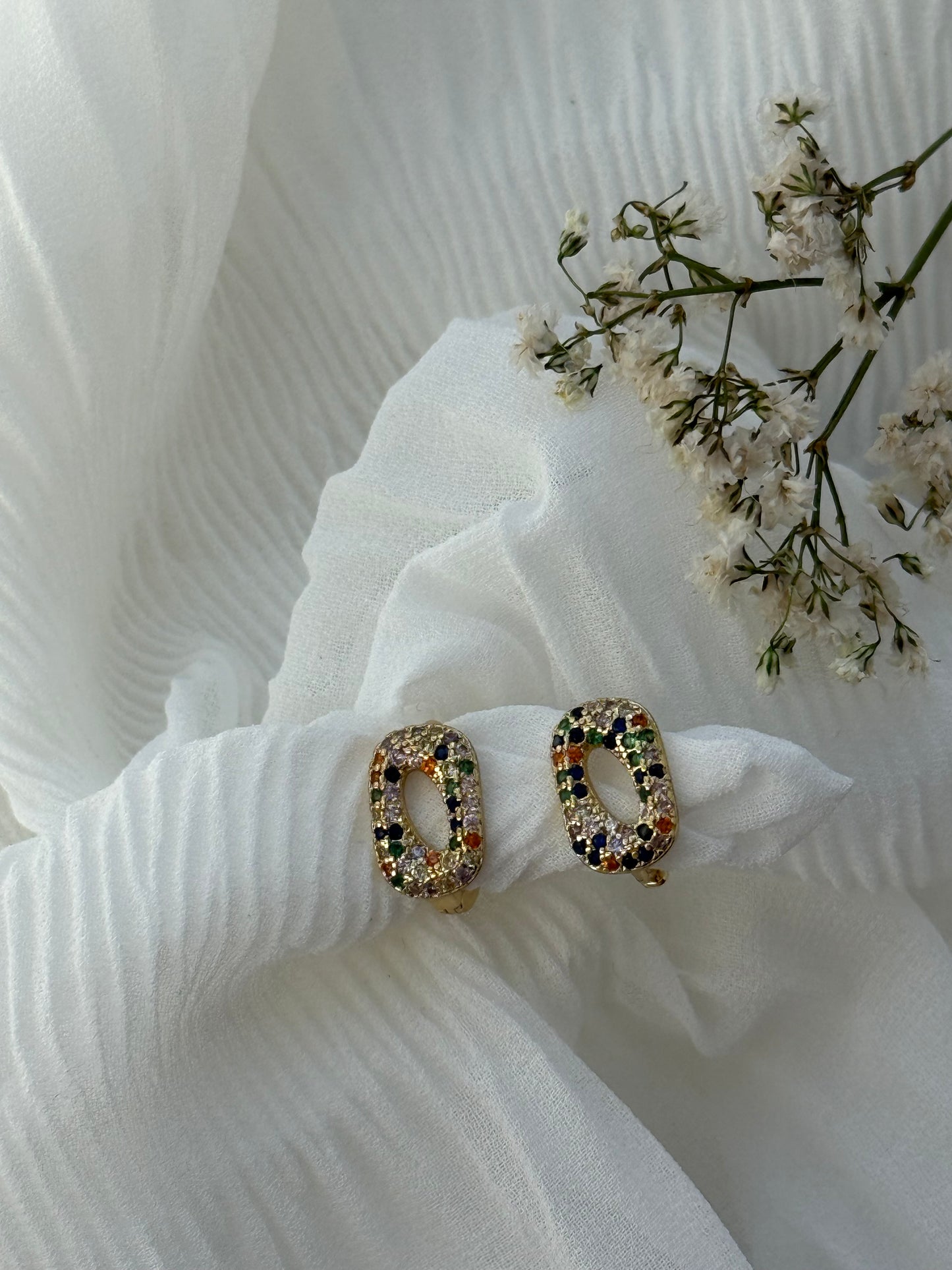 Goldene Bunte Zirkonia Ohrringe - 11119