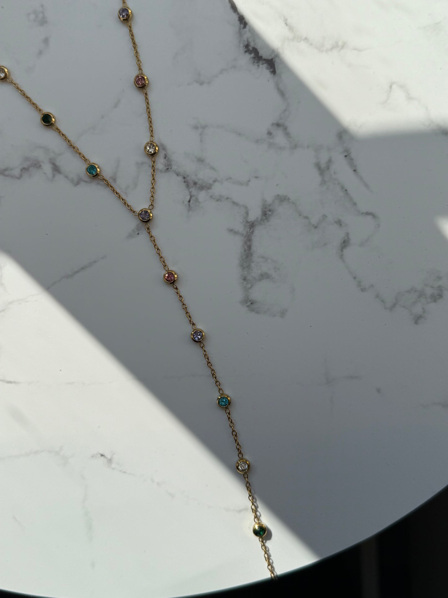 Lange Halskette Edelstahl mit Steinen - 10943