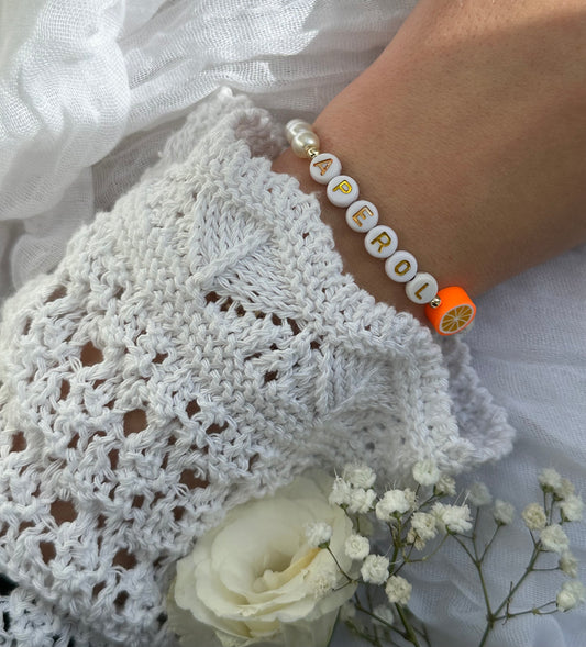 Perlenarmband Aperol - mit Beigen Perlen und Orangen Kristallperlen - 10583