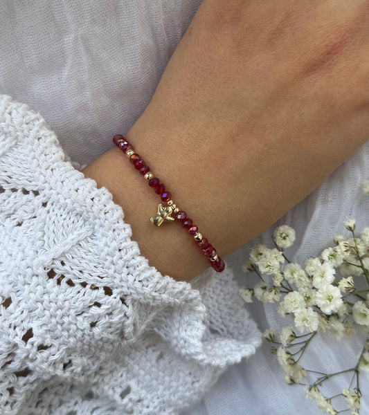 Perlenarmband mit Roten Kristallperlen und Engel Anhänger - 10510