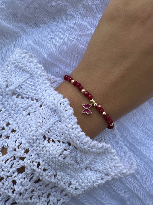 Perlenarmband Rot mit Schmetterling Anhänger - 10273