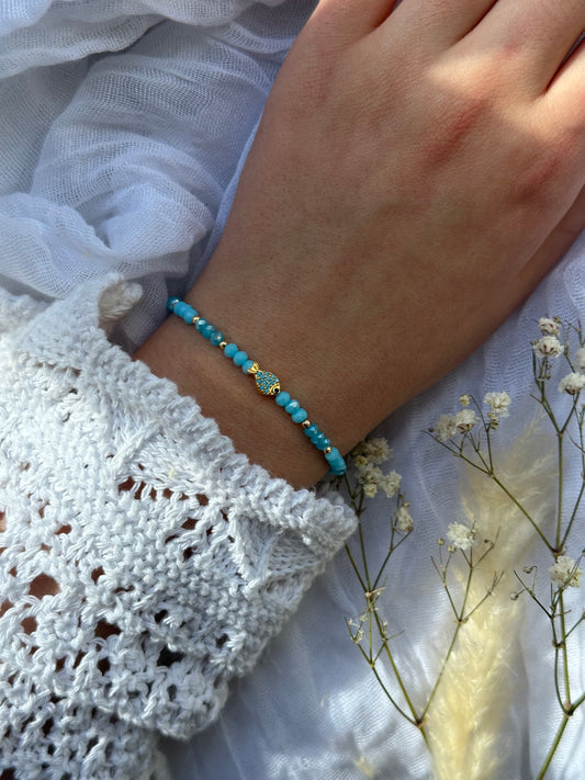 Perlenarmband mit Blauen Kristallperlen + Fisch Anhänger - 10686