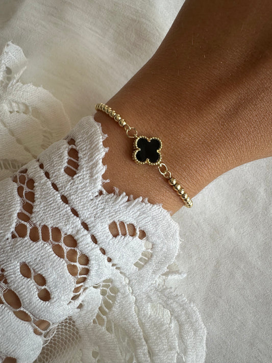 Goldenes Armband mit Schwarzem Kleeblatt verstellbar