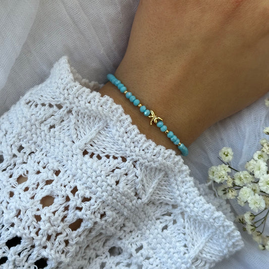 Perlenarmband mit Blauen Kristallperlen und Libellen Anhänger - 10500