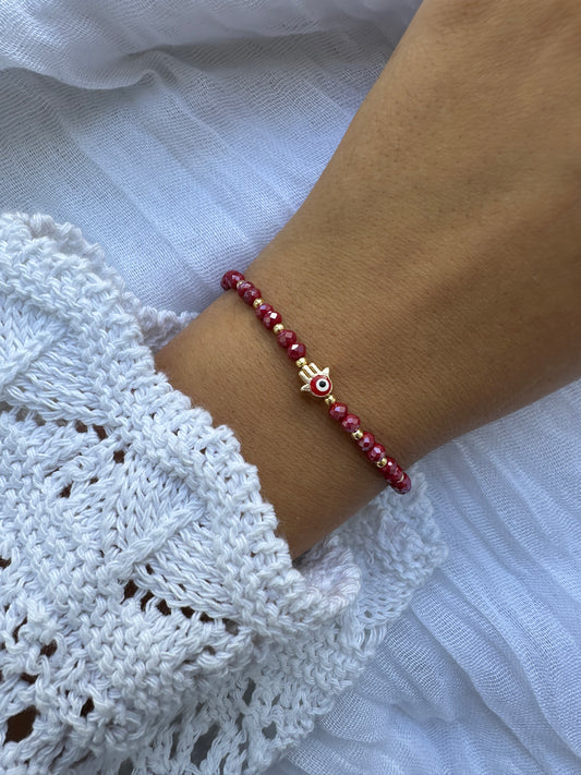 Rotes Perlenarmband mit Fatima’s Hand Anhänger - 10271