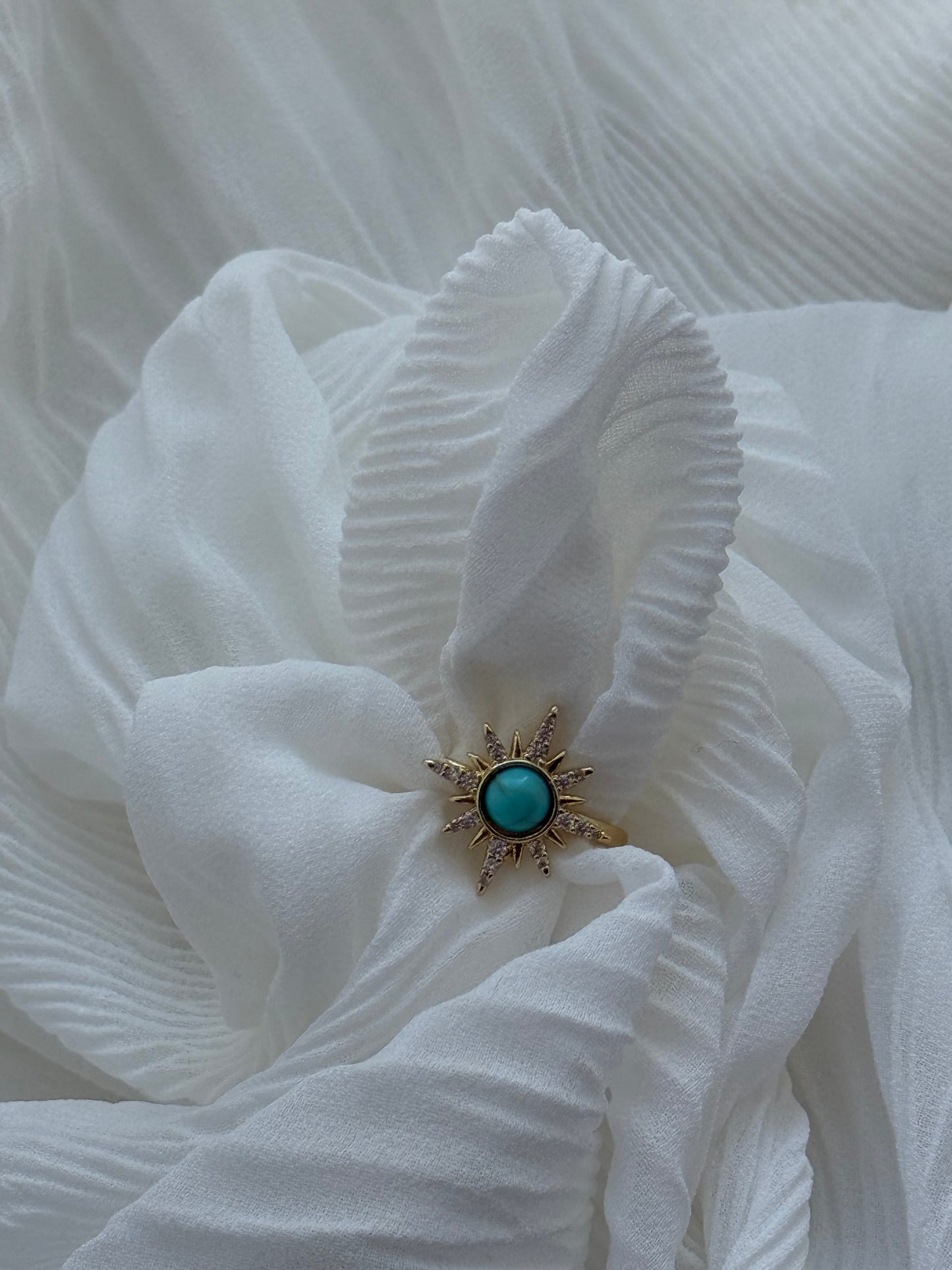 Edelstahl Ring mit Stern und Türkisen Stein - 11123