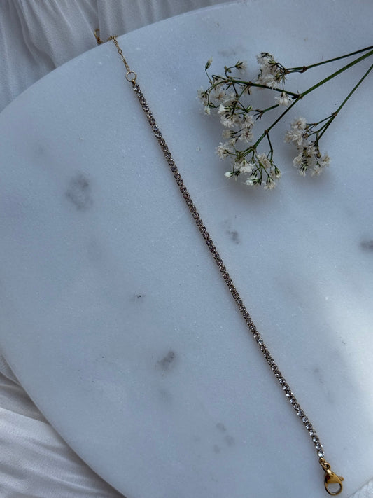 Edelstahl Armband Zirkonia Gold Dünn - 11074