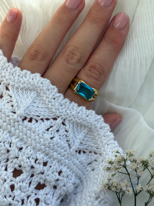 Edelstahl Gold Blue Ring - 11138