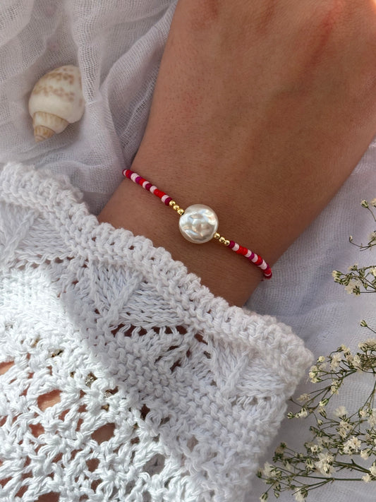Perlenarmband mit Bunten Perlen und Goldenen Perlen + Perlen Anhänger - 10839