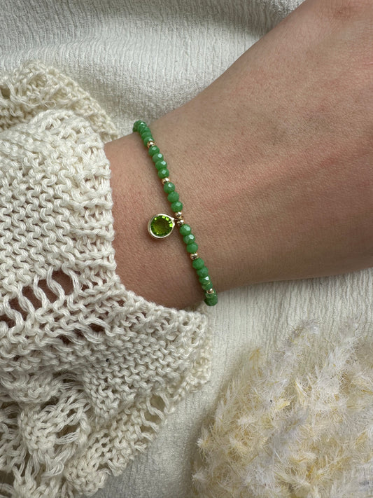 Perlenarmband mit Grünen Kristallperlen und Kreis Anhänger - 10362