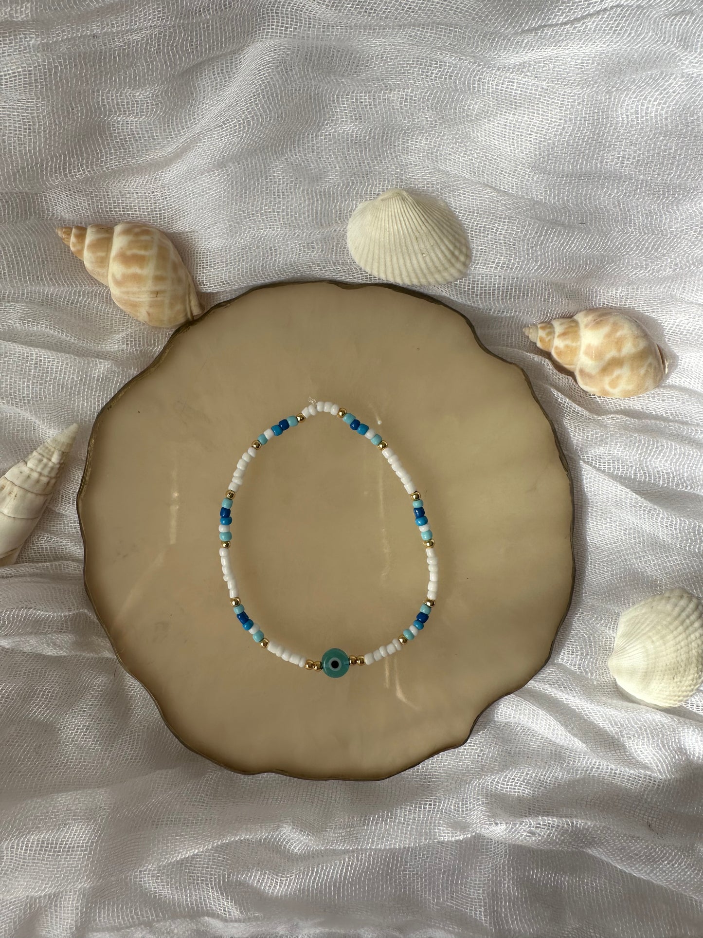 Buntes Perlenarmband mit Hellblauen Tönen und Nazar - 10423