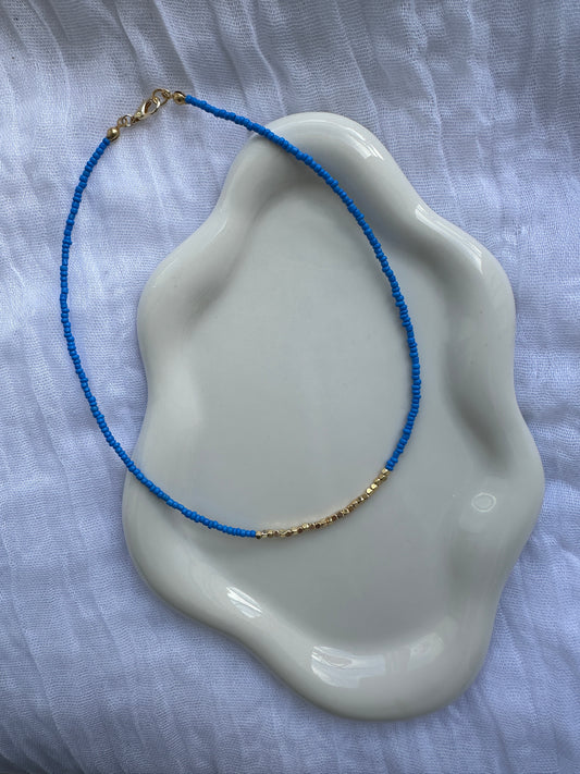 Perlenkette mit Blauen und Goldenen Perlen - 10136