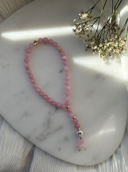 Tesbih personalisiert mit Rosa Glasperlen, Goldenen Details - 11011