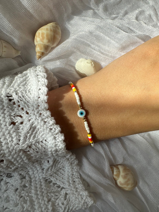 Buntes Perlenarmband mit weißem Nazar - 10251