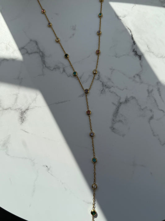 Lange Halskette Edelstahl mit Steinen - 10943