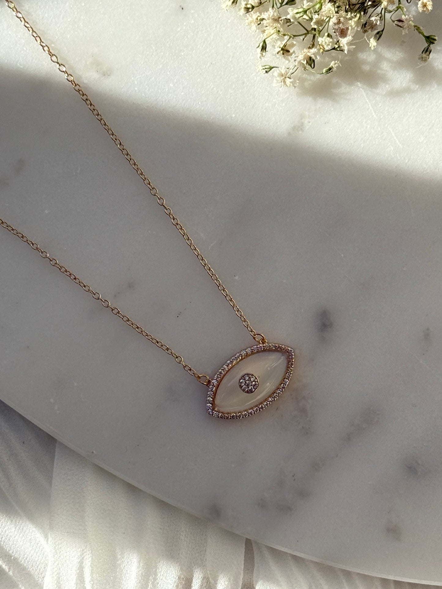 Halskette Edelstahl Evil eye Perlmutt - 11041