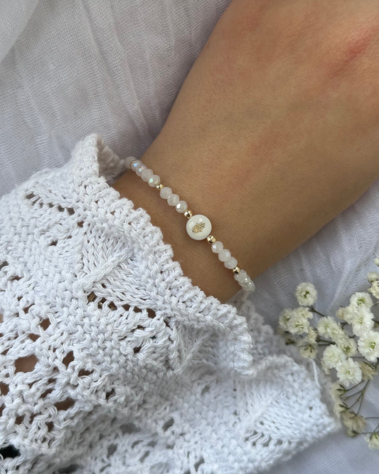 Perlenarmband mit Weißen Kristallperlen und Perlmutt Fatimas Hand Perle - 10511