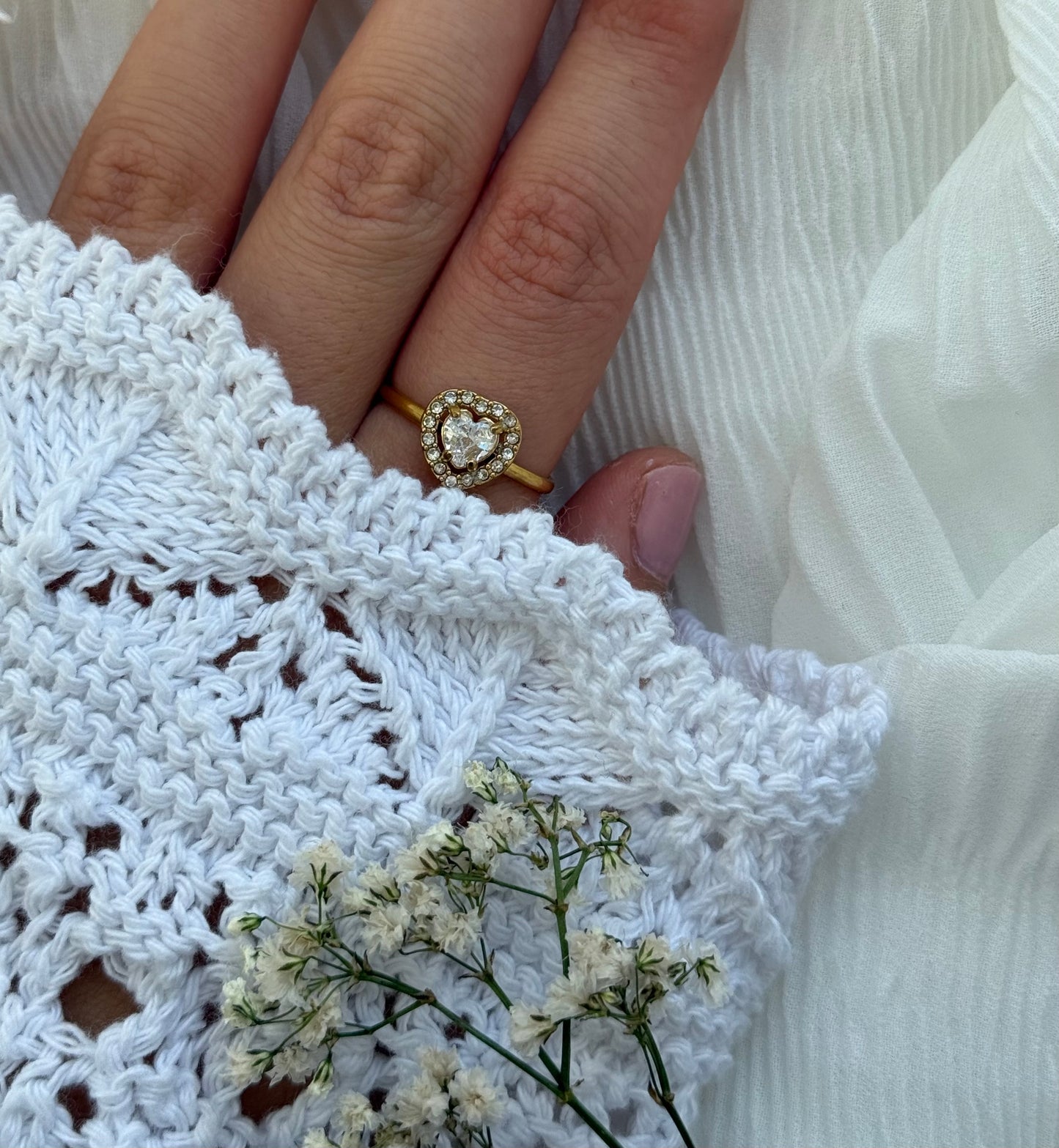 Edelstahl Ring White Heart - 11127