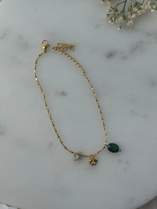 Goldenes Charms Edelstahl Armband Green Stone - 11101