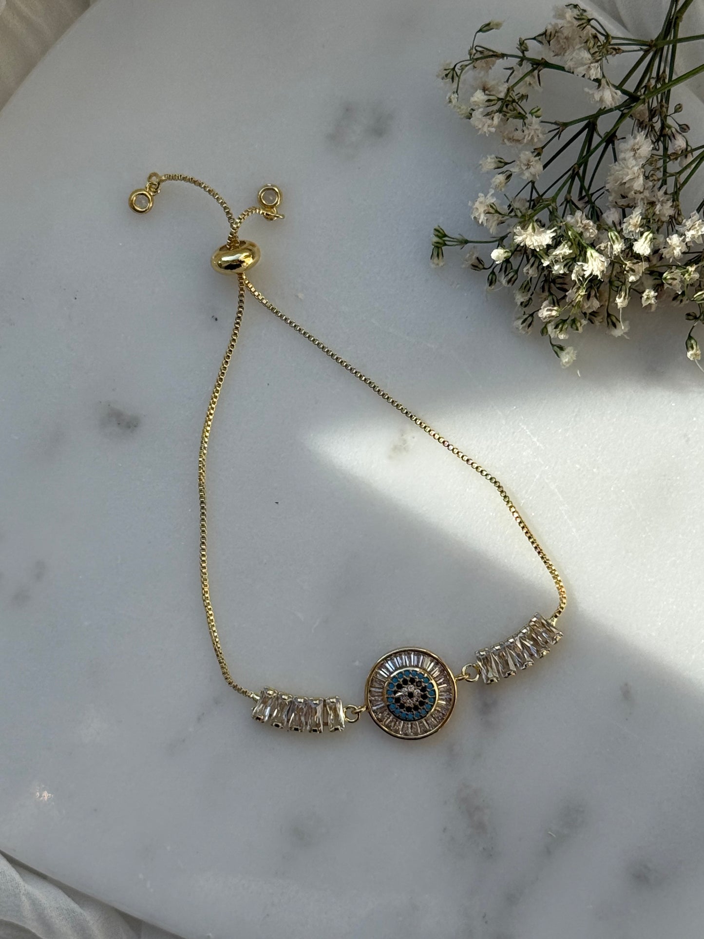 Edelstahl verstellbares Nazar Zirkonia Armband - 11078