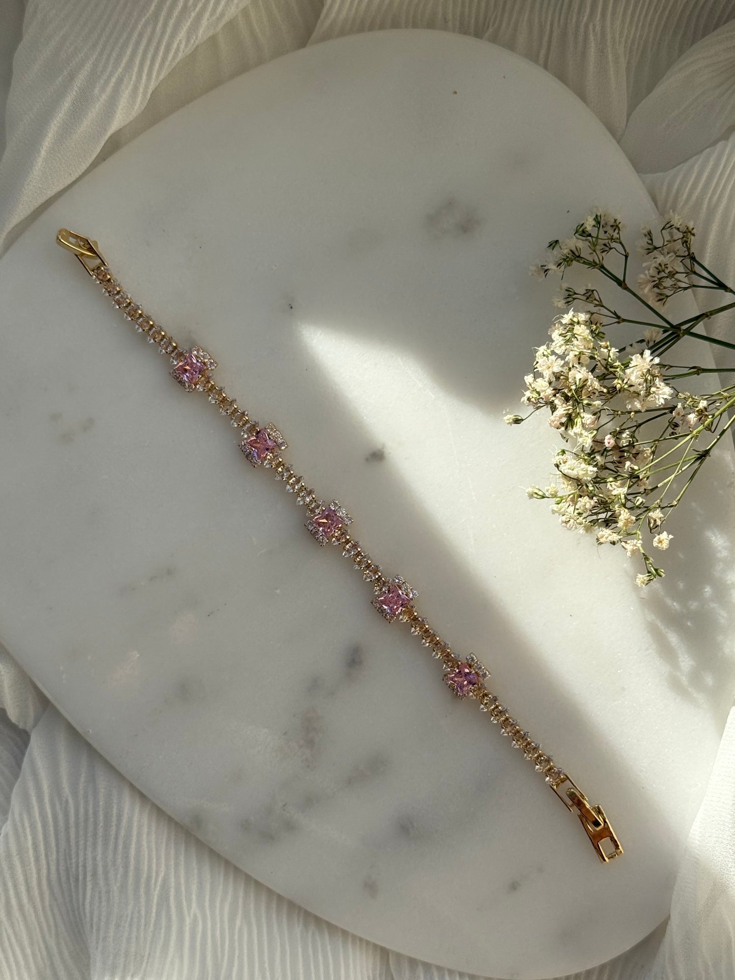 Edelstahl Armband Zirkonia Rosa - 11071