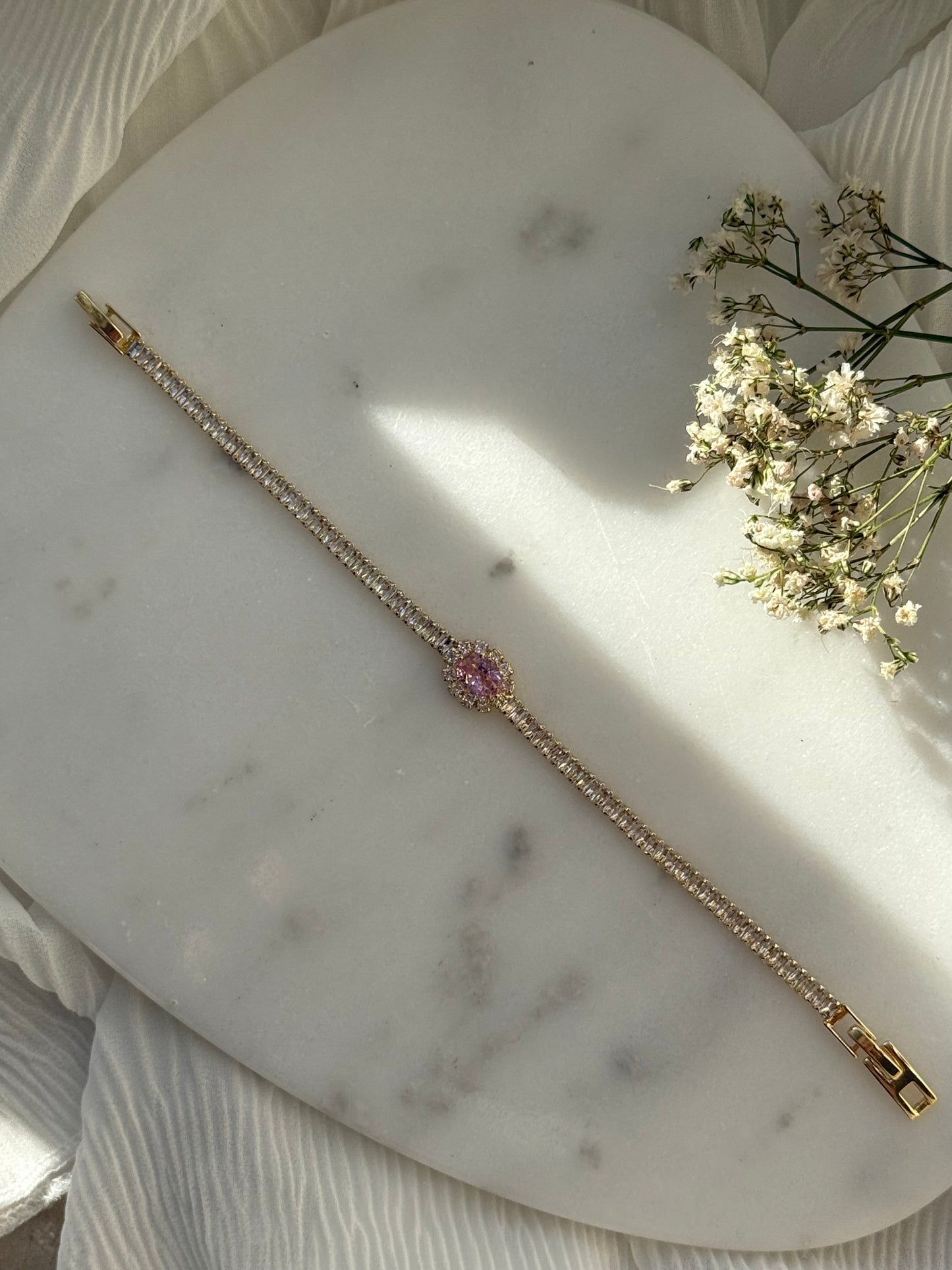 Edelstahl Armband Zirkonia mit Rosa Stein - 11069