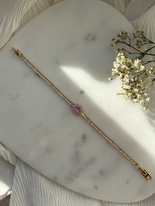 Edelstahl Armband Zirkonia mit Rosa Stein - 11069