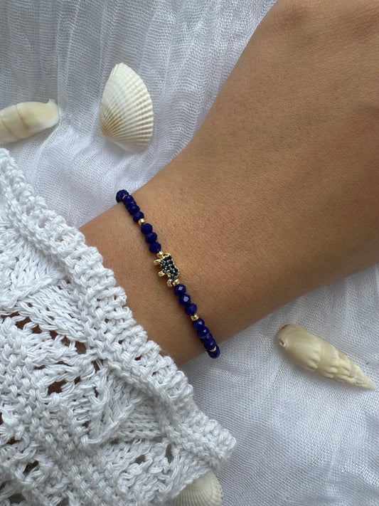 Perlenarmband mit Dunkelblauen Kristallperlen und Elefanten Anhänger - 10258