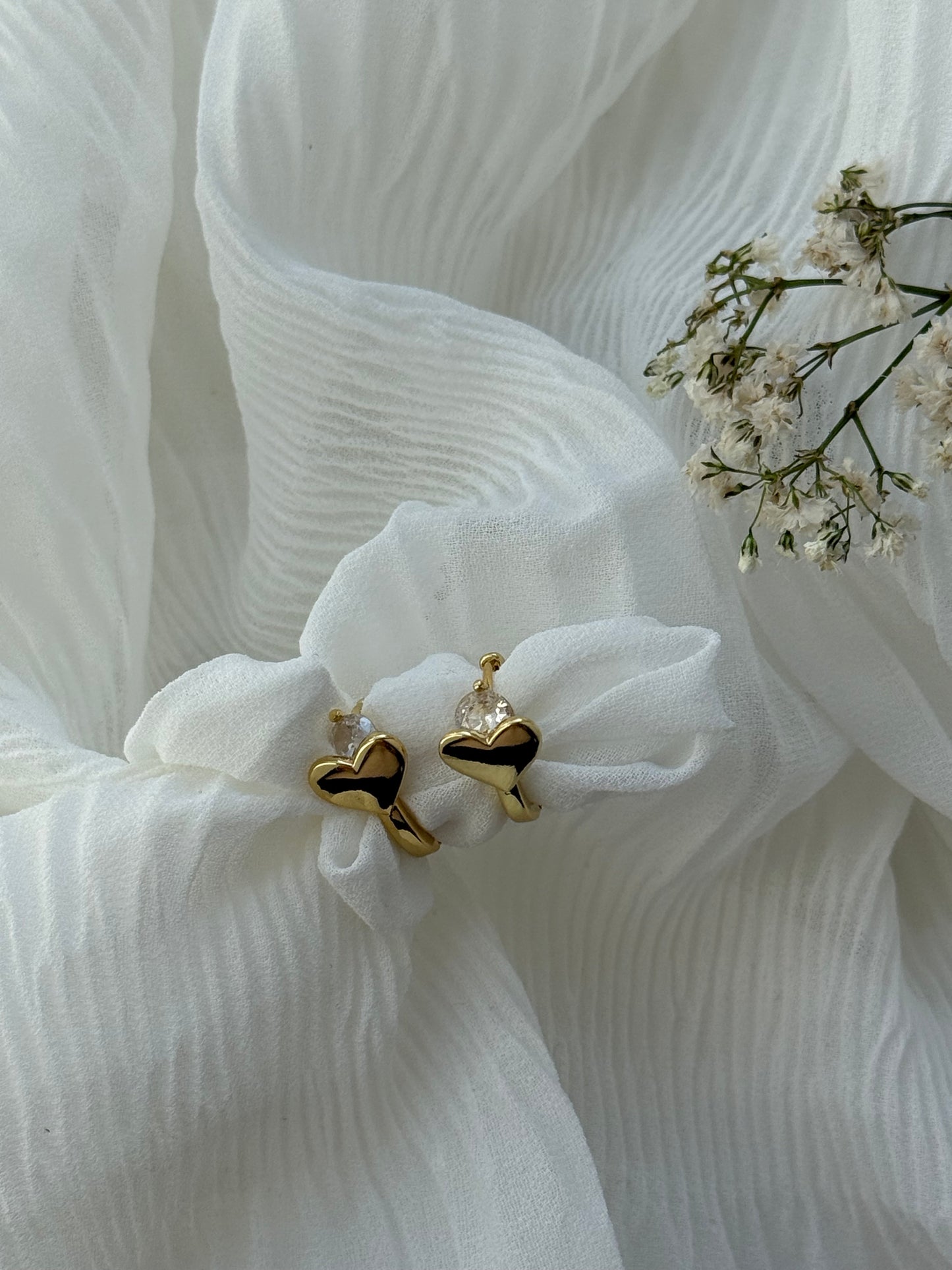 Goldene Hoops Heart Zirkonia Ohrringe Edelstahl - 11108