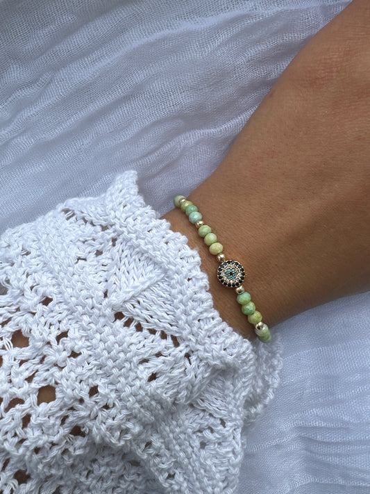 Perlenarmband Grünen Kristallperlen und Nazar Anhänger - 10282