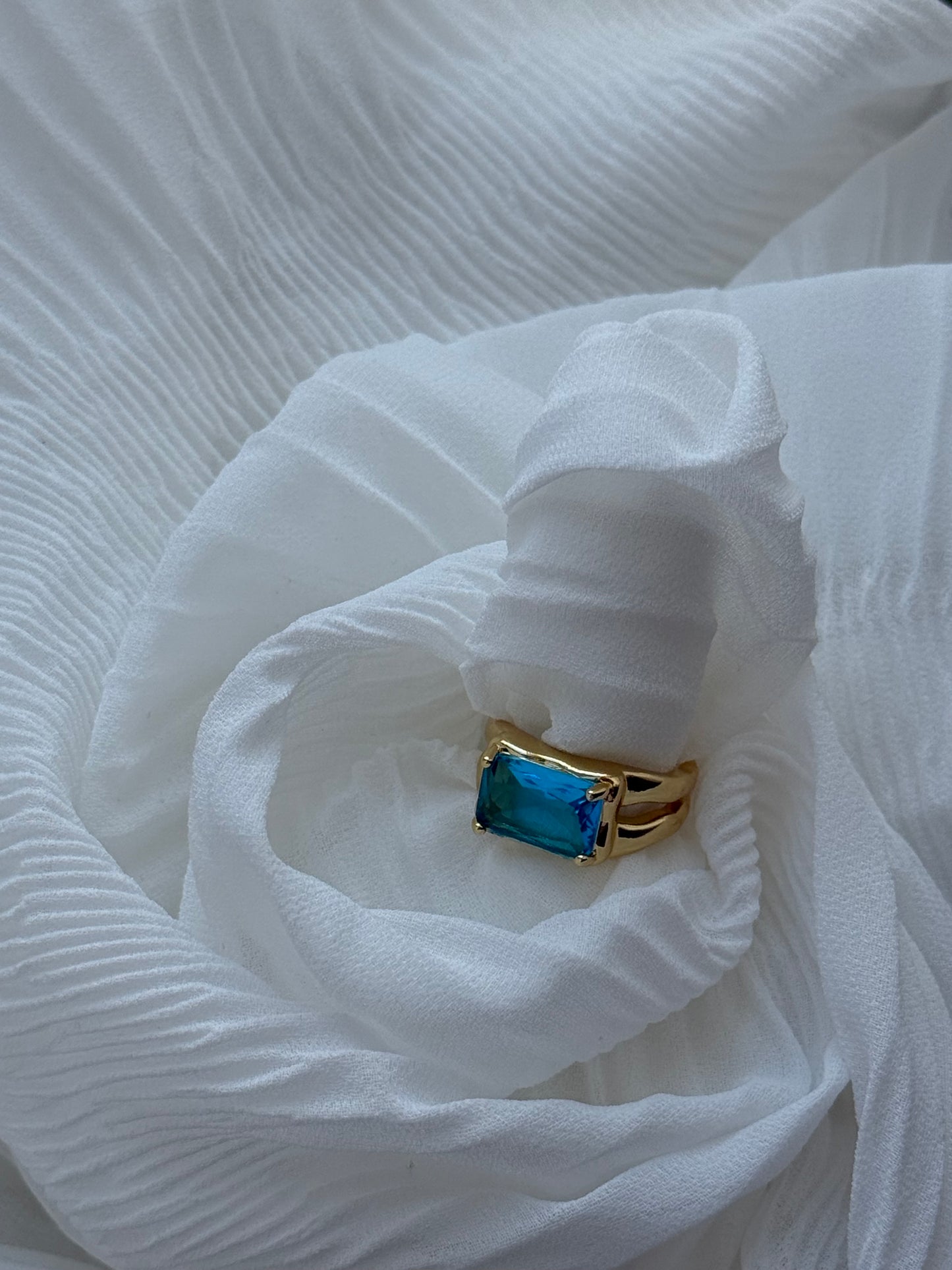 Edelstahl Gold Blue Ring - 11138