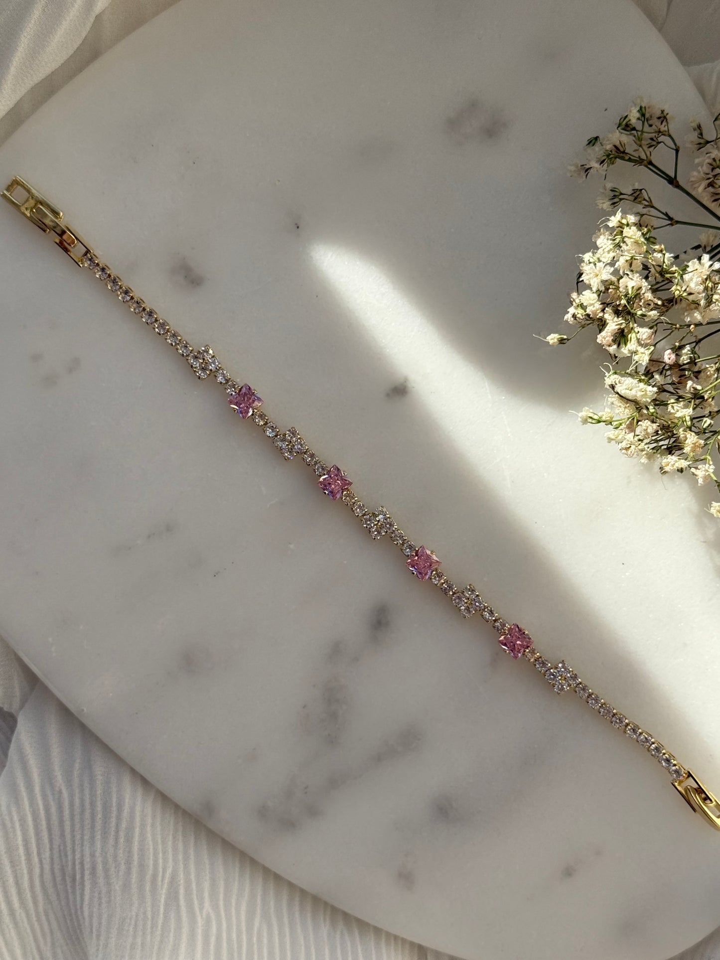 Edelstahl Armband Zirkonia Rosa - 11072