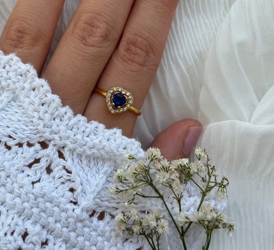 Edelstahl Ring Blue Heart - 11126