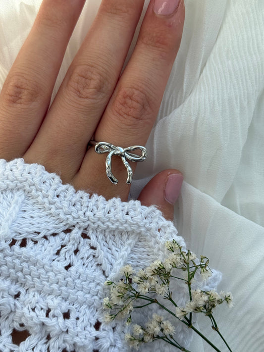 Edelstahl Silber Ring Bow - 11136