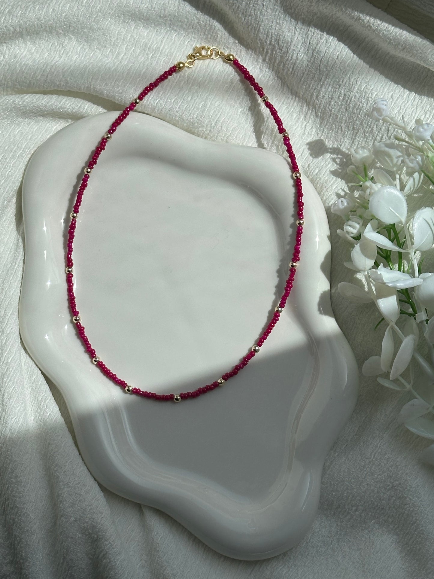 Perlenkette mit Pinken und Goldenen Perlen - 10124