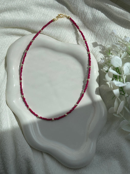 Perlenkette mit Pinken und Goldenen Perlen - 10124