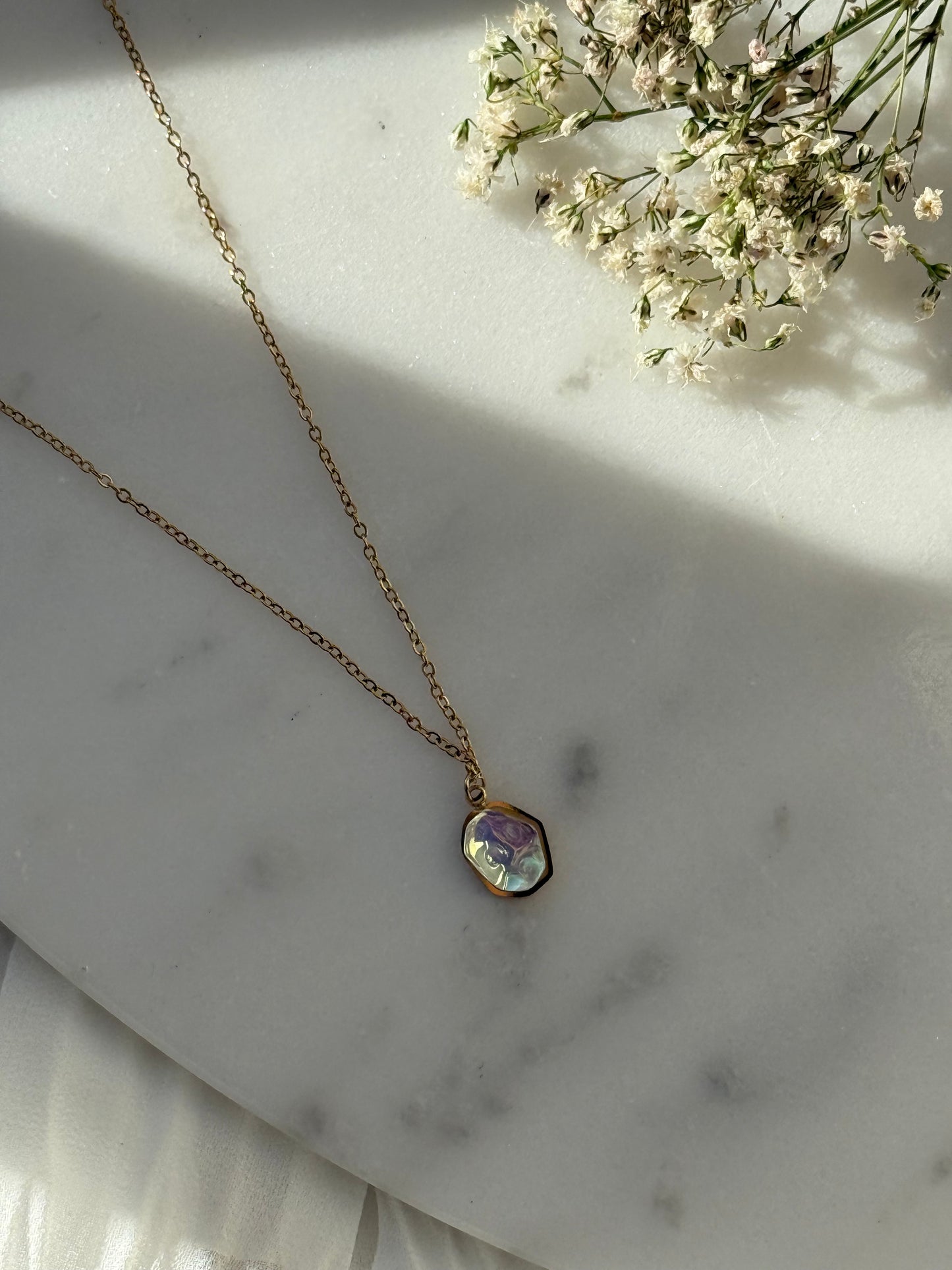 Halskette Edelstahl mit Stein Anhänger - 11043