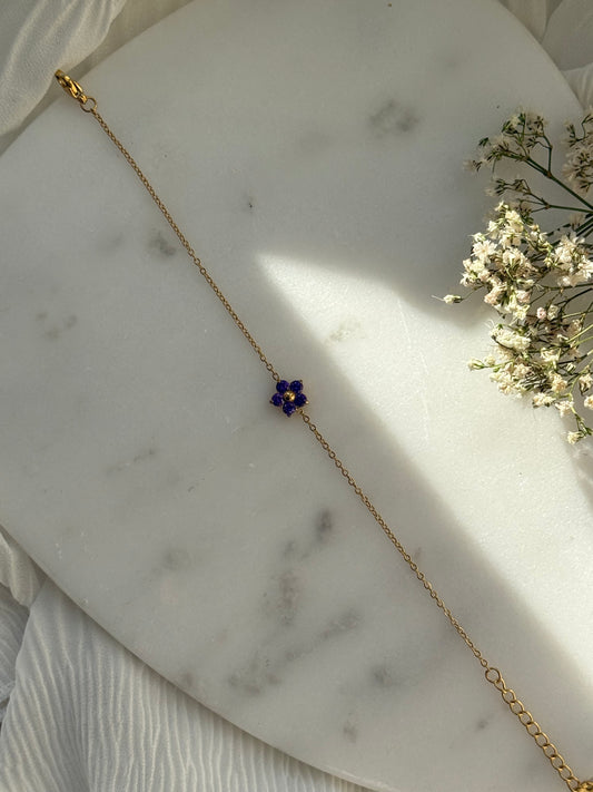 Goldenes Armband Edelstahl mit Lila Blume - 11086