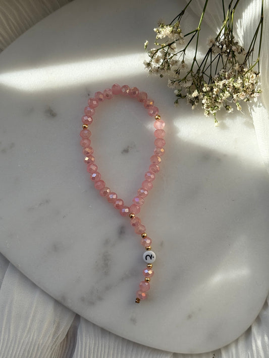 Tesbih personalisiert mit Rosa Kristallperlen, Goldenen Details - 11014