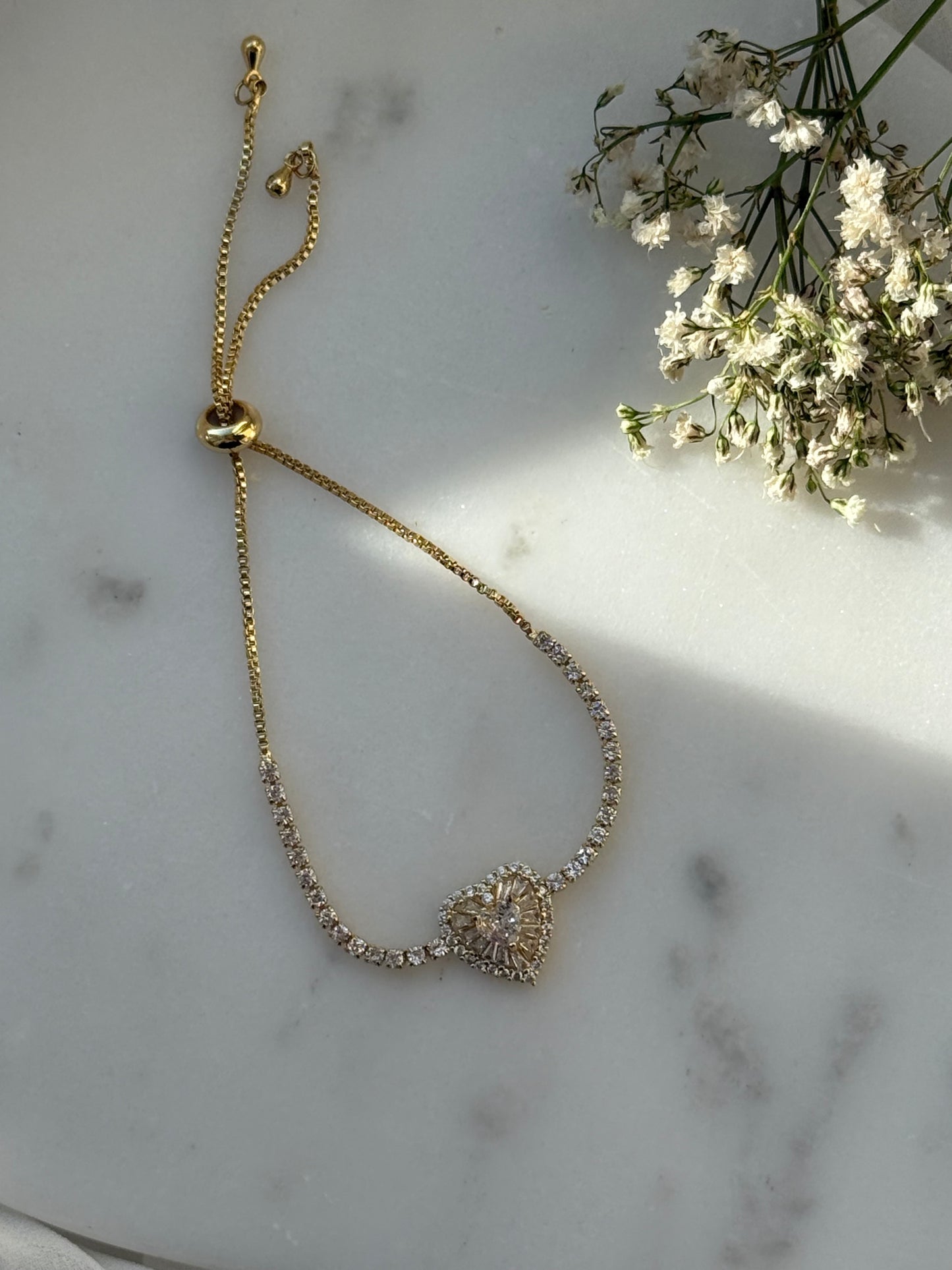 Edelstahl verstellbares Zirkonia Armband Heart - 11081