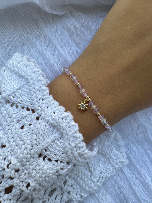 Perlenarmband Lila mit Stern Anhänger - 10330