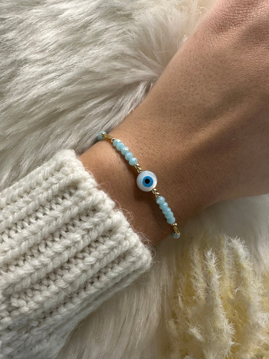 Perlenarmband mit blauen Perlen und goldenen Stiftperlen Nazar Perle - 10232