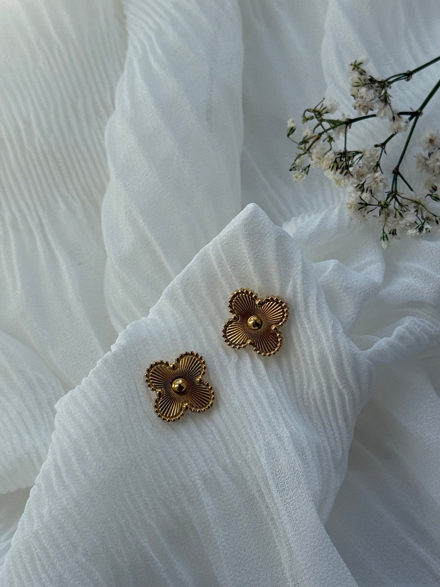 Goldene Clover Stecker Ohrringe Edelstahl - 11106