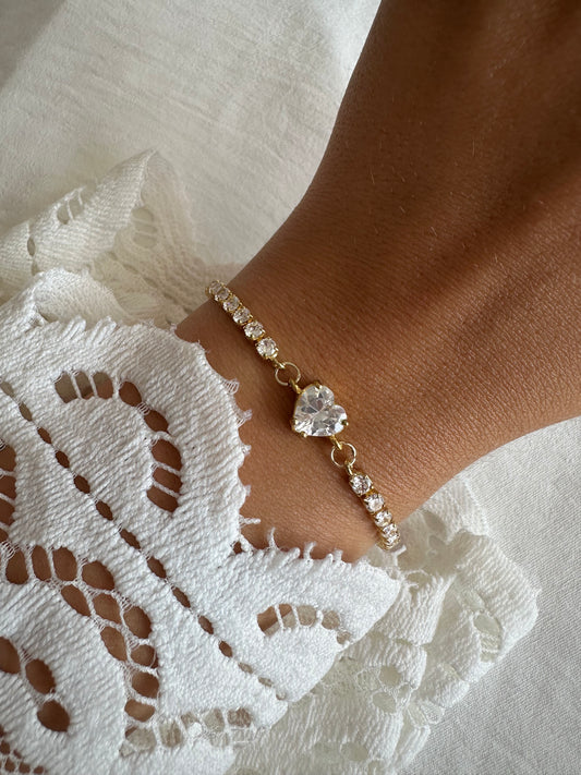 Goldenes Armband mit Goldenem Zirkonia Herz verstellbar