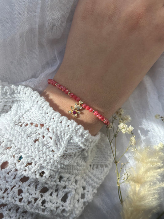 Perlenarmband mit Kristallperlen und Teddy Anhänger - 10668