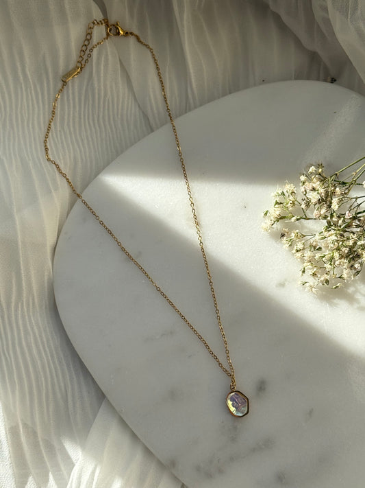 Halskette Edelstahl mit Stein Anhänger - 11043